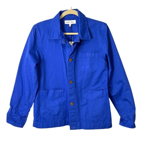 Alex Mill Cotton Herringbone Worker Chore Jacket Electric Blue Mens Size S NEW - Picture 1 of 8